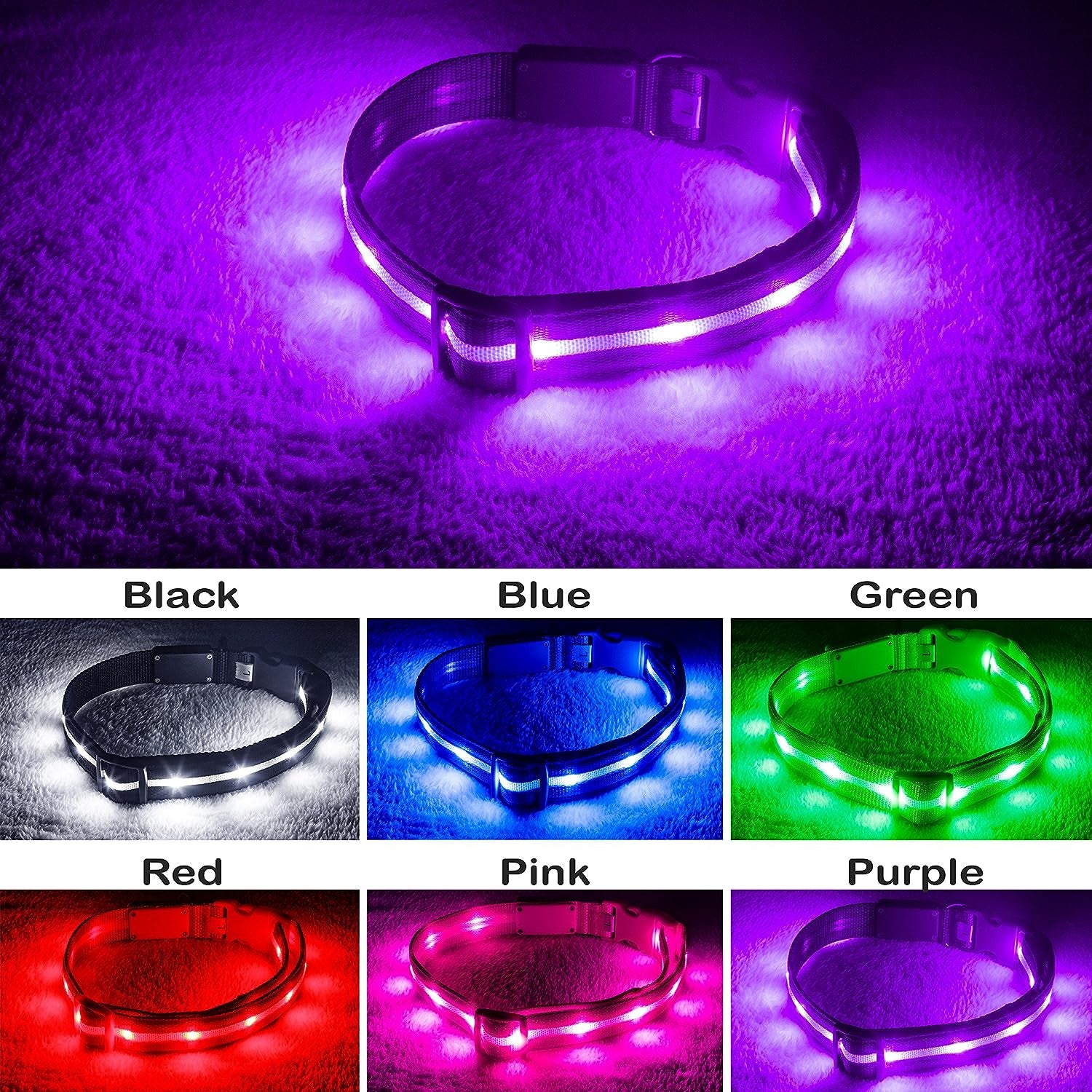 Light up Dog Collars with 1,000 Feet of Visibility - Brightest Glow Dog Collar Light - USB Rechargeable Waterproof LED Dog Collar - Dog Lights for Night Walking Keeps Your Pets Safe in the Dark