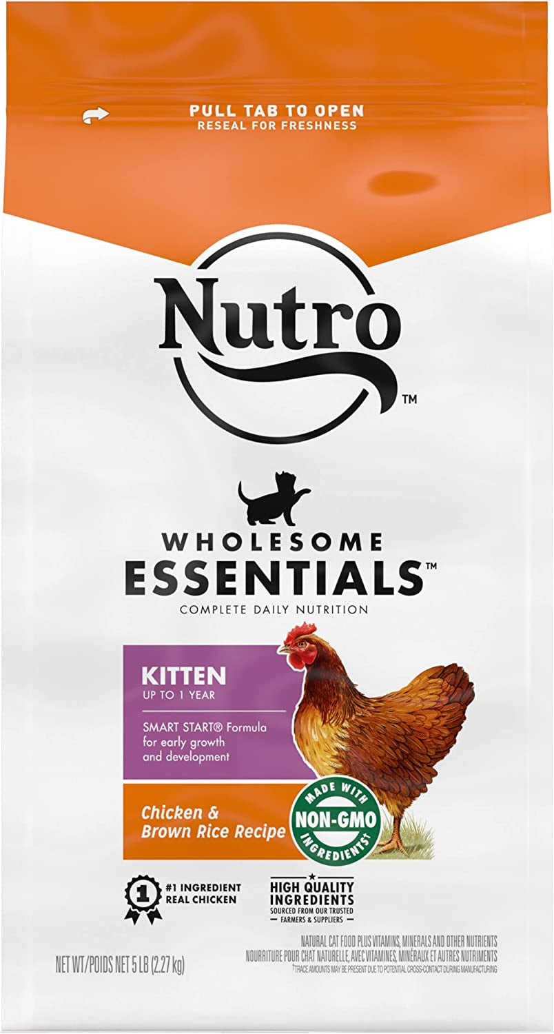 NUTRO WHOLESOME ESSENTIALS Natural Dry Cat Food, Kitten Chicken & Brown Rice Recipe Cat Kibble, 5 Lb. Bag