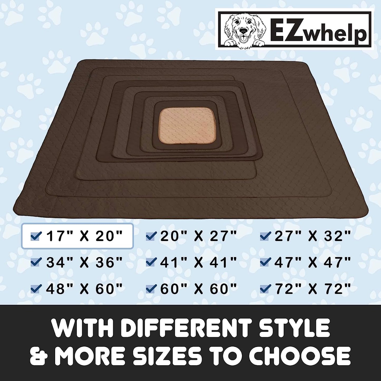 Reusable Dog Pee Pads - Waterproof Training Pads for Dogs, Washable & Sanitary, Rounded Corners, Laminated, Lightweight, and Durable,Pet Essentials for Puppy Training and Whelping - 17" X 20"