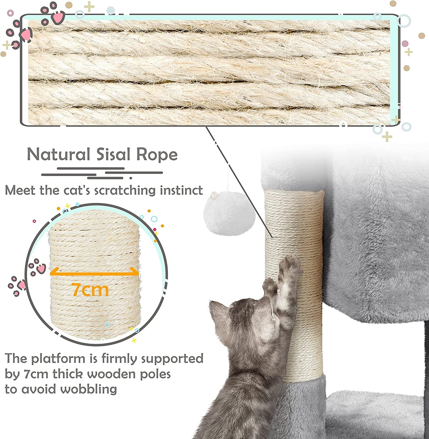 23.5In Cat Tree Tower, Cat Condo with Sisal-Covered Scratching Posts, Cat House Activity Center Furniture for Kittens, Cats and Pets - Light Gray