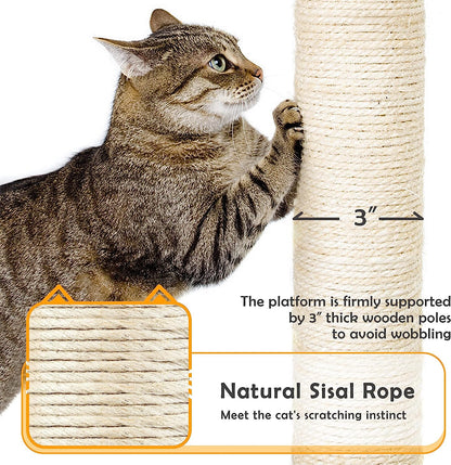 Cat Tree Cat Tower Multilevel Cat Trees for Indoor Cats with Scratching Posts Climbing Hole, Replaceable Dangling Balls Cat Condo for Large Cats and Kittens, 52In