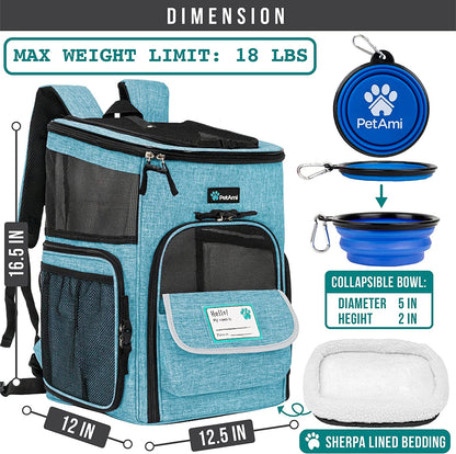 Pet Carrier Backpack for Small Cats, Dogs, Puppies | Airline Approved | Ventilated, 4 Way Entry, Safety and Soft Cushion Back Support | Collapsible for Travel, Hiking, Outdoor (Turquoise)