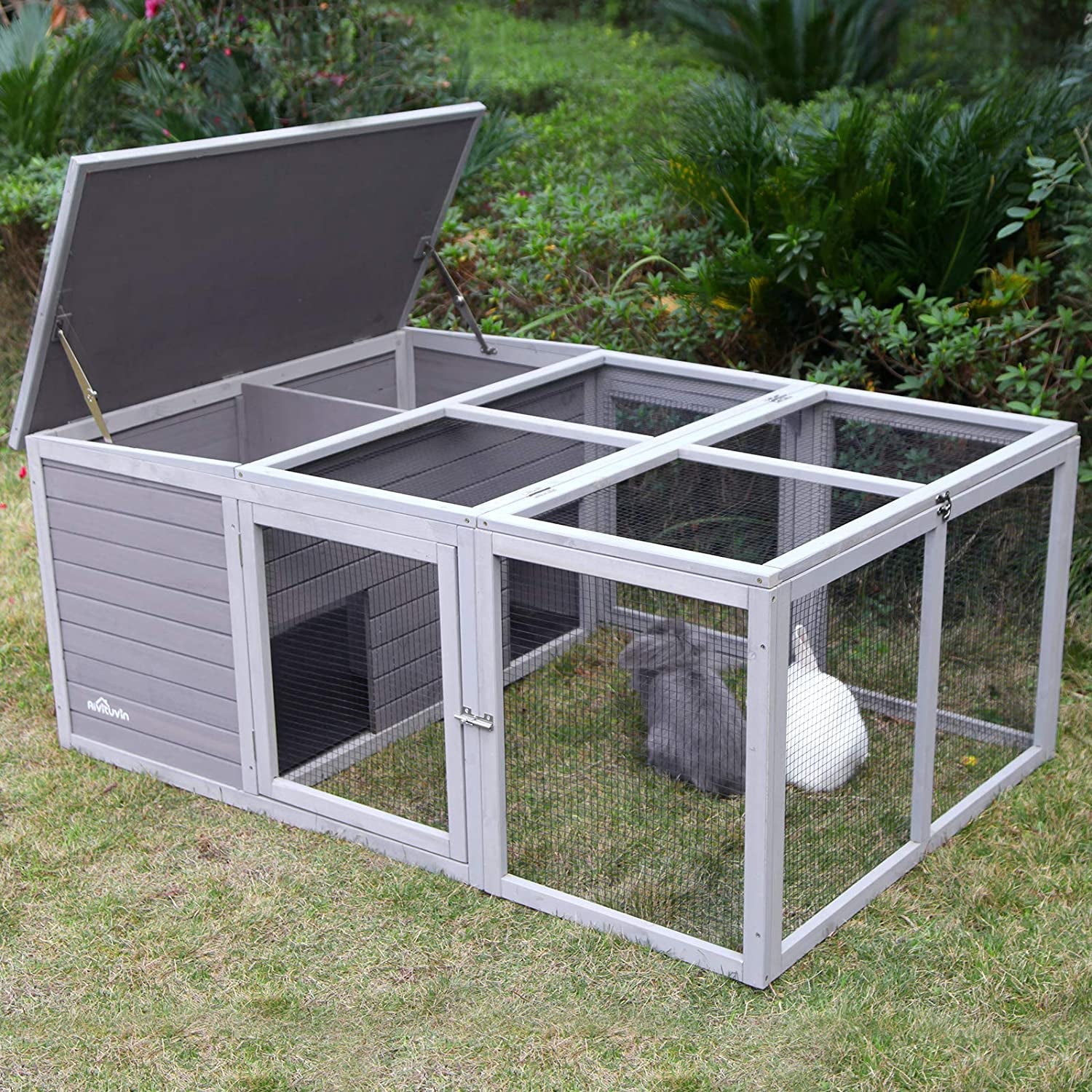 Rabbit Hutch Outdoor Large, Bunny Cage Indoor for 2 Rabbits, Poultry Playpen Duck Cage Playpen for Small Animals with Easy to Clean PVC Layer
