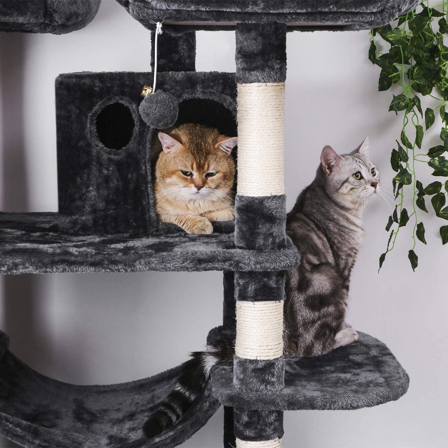 Large Cat Tree Condo with Sisal Scratching Posts Perches Houses Hammock, Cat Tower for Indoor Cats Furniture Kitty Activity Center Kitten Play House Grey MMJ03B