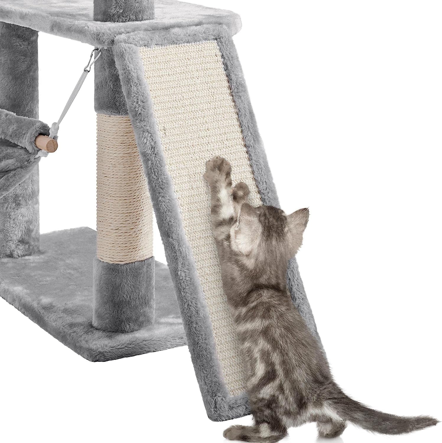70 Inches Stable Cat Tree with Padded Platform, Replaceable Dangling Balls, Hammock, Basket and Condo, Cat Tower Furniture for Kittens, Cats and Pets
