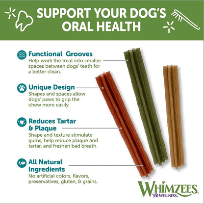 WHIMZEES by Wellness Stix Natural Dental Chews for Dogs, 3X Longer Lasting & Grain-Free, Freshen Breath & Fight Plaque & Tartar, Medium Breed, 14 Count