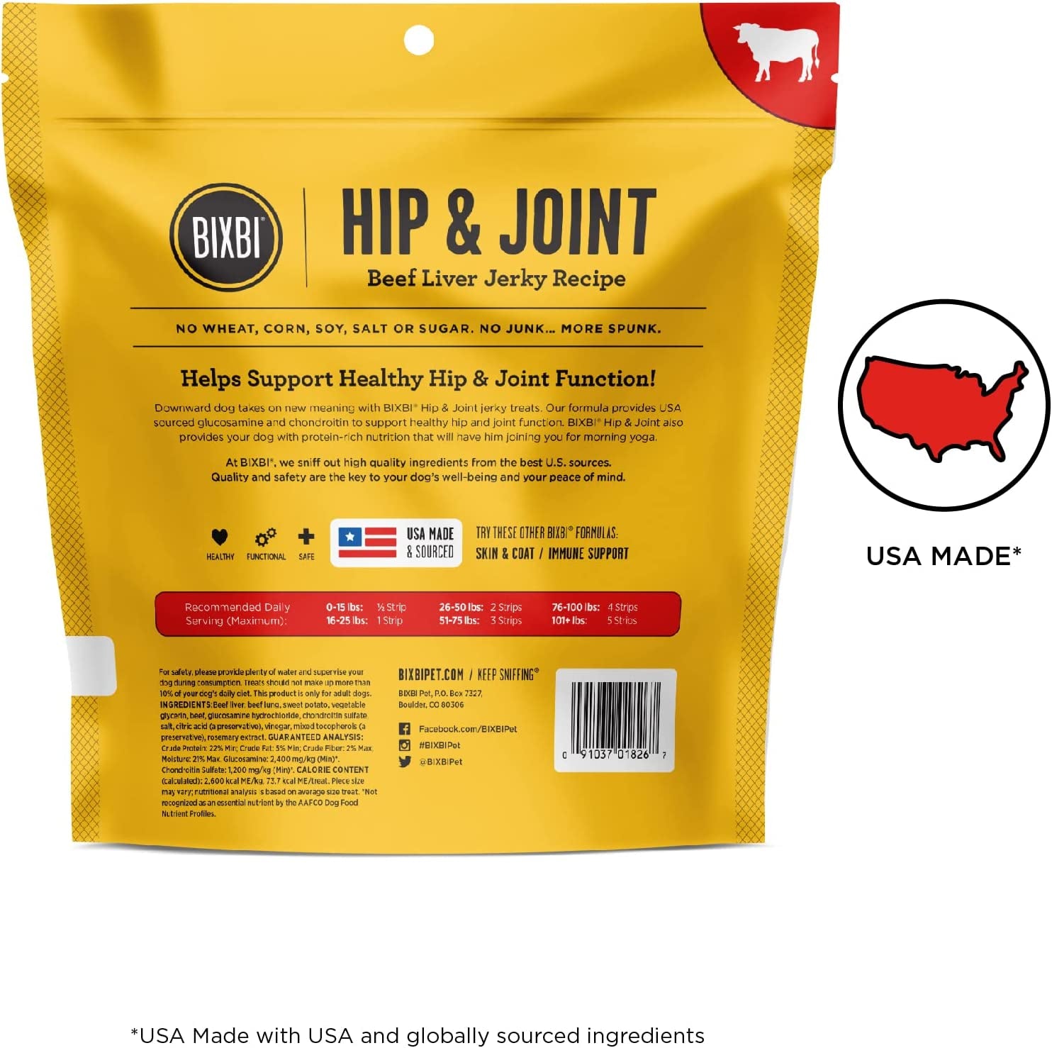 BIXBI Hip & Joint Support Beef Liver Jerky Dog Treats, 12 Oz - USA Made Grain Free Dog Treats - Glucosamine, Chondroitin for Dogs - High in Protein, Antioxidant Rich, Whole Food Nutrition, No Fillers
