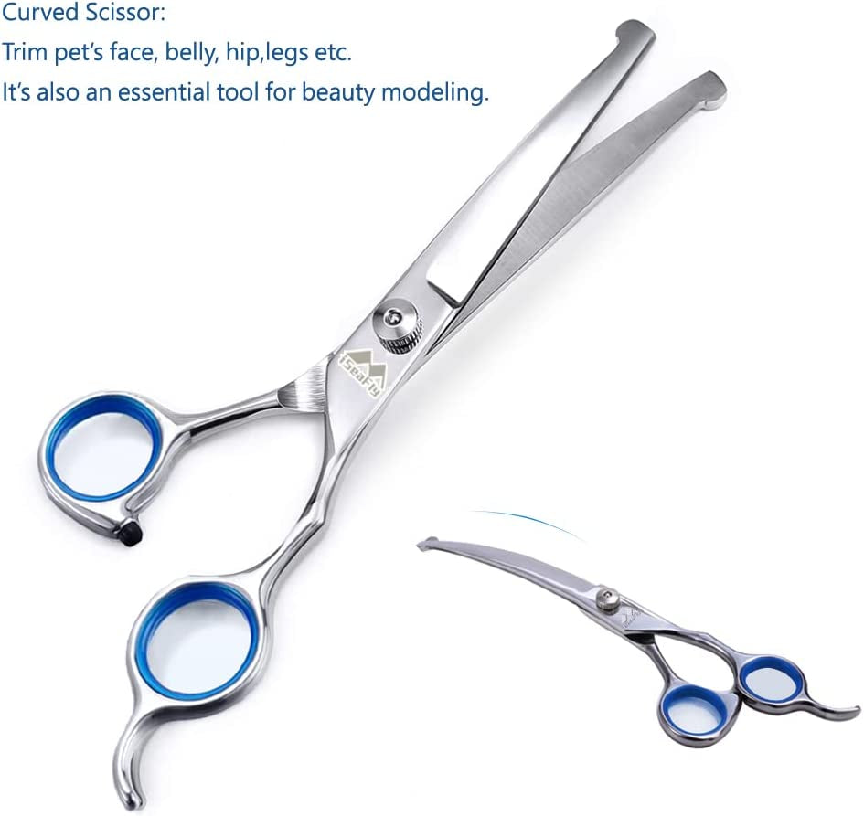 Dog Scissors with round Tip, Set of 5 Dog Grooming Kit, Stainless Steel Pet Grooming Scissors for Full Body, Face, Nose, Ear and Paw (Blue)