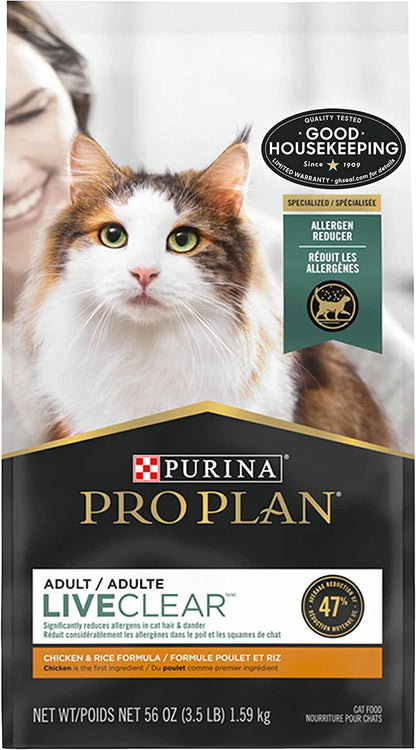 Purina Pro Plan Allergen Reducing, High Protein Cat Food, LIVECLEAR Chicken and Rice Formula - 3.5 Lb. Bag