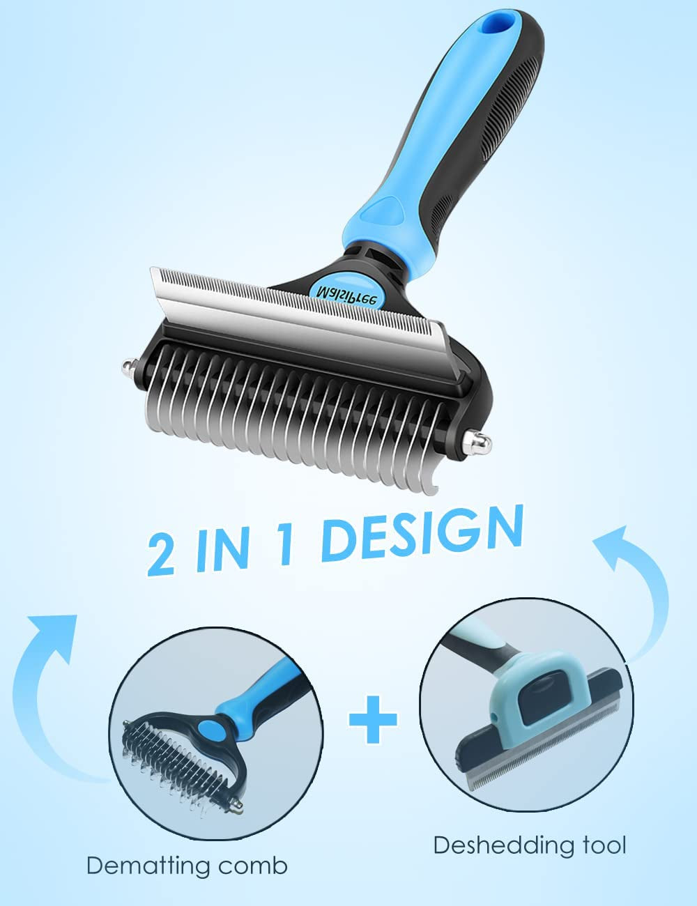 Malsipree Pet Grooming Brush, 2 in 1 Deshedding Tool & Undercoat Rake Dematting Comb for Mats & Tangles Removing, Reduces Shedding up to 95%, Great for Short to Long Hair of Medium Large Dogs