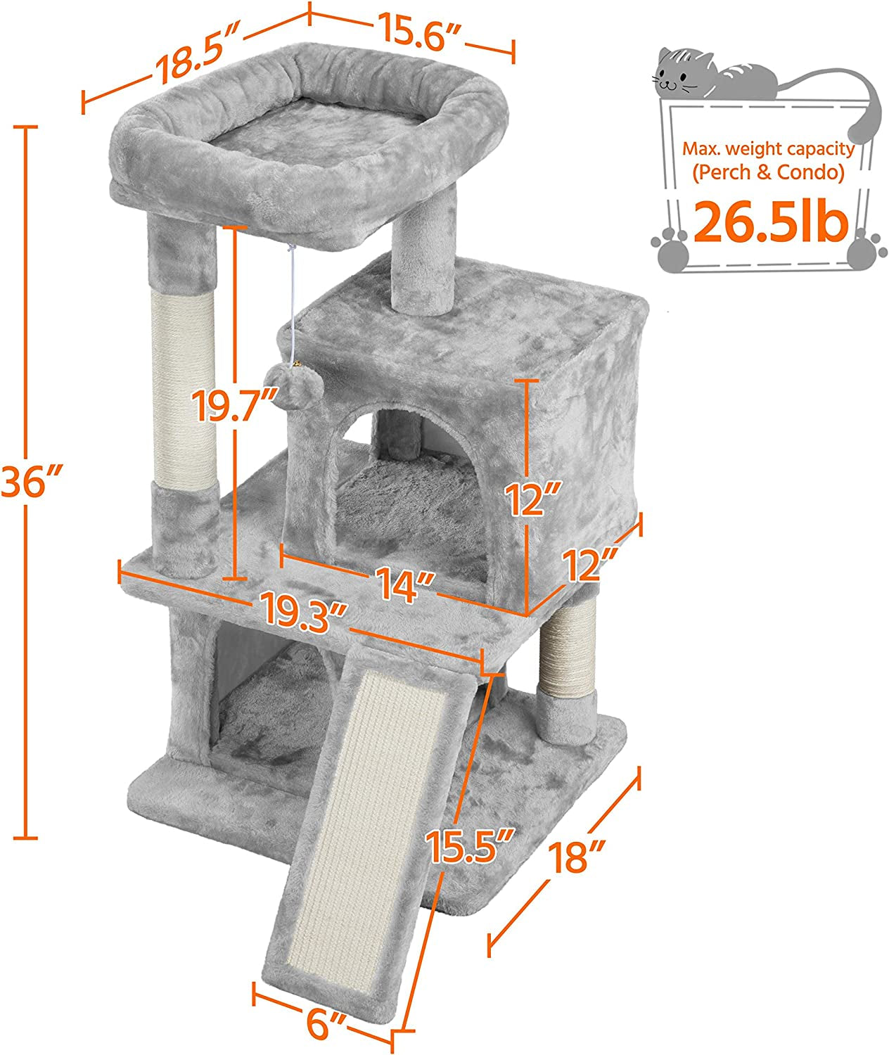 Cat Tree Cat Tower 36-Inch Kitten Stand House Condo with Double Condos, Large Plush Perch & Scratching Board Kitty Furniture Play Center for Indoor Cats Activity