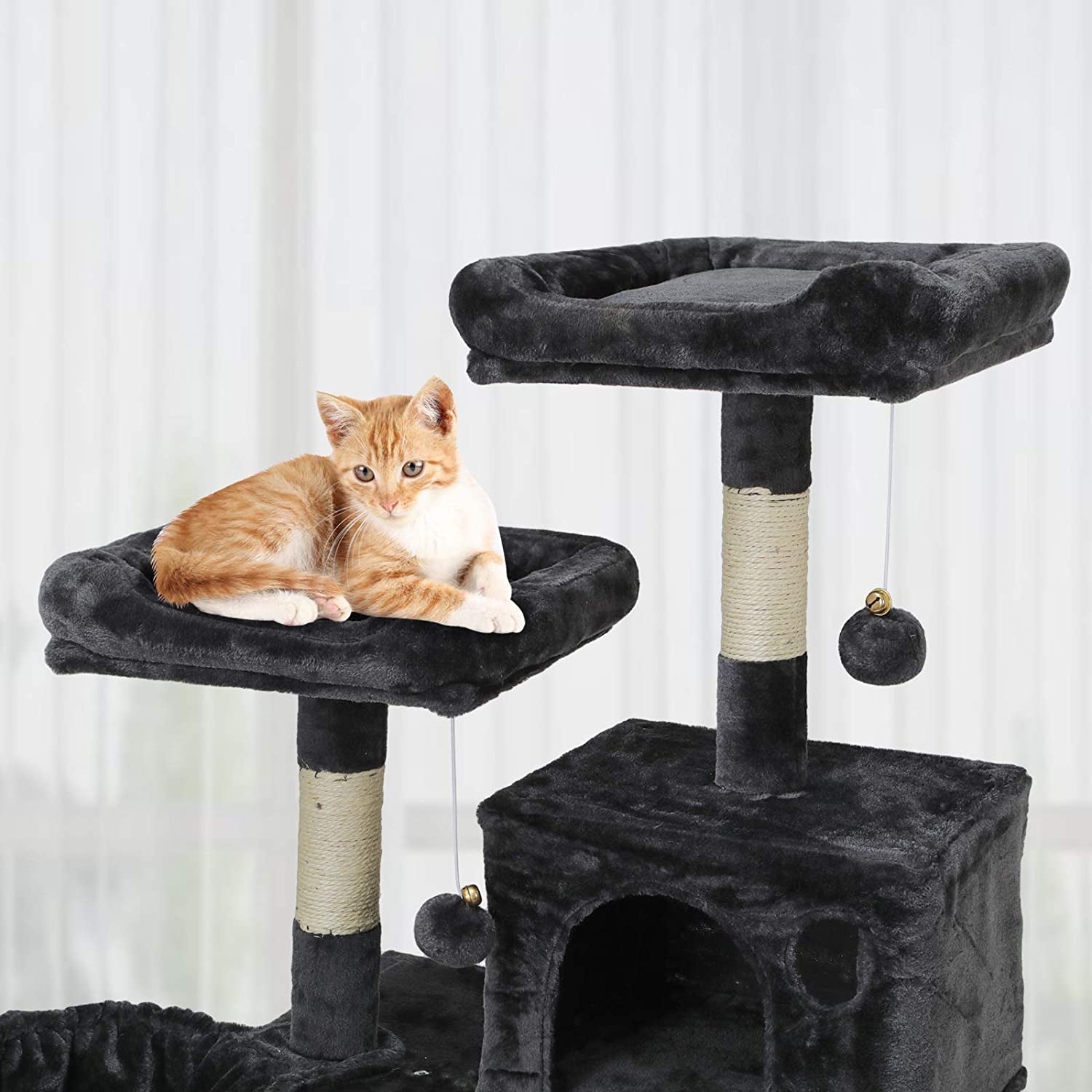 Large Indoor Cat Tree, Cat Tower, Cat Apartment, Cat Habitat, Multi-Level Cat Activity Center with Plush Balls
