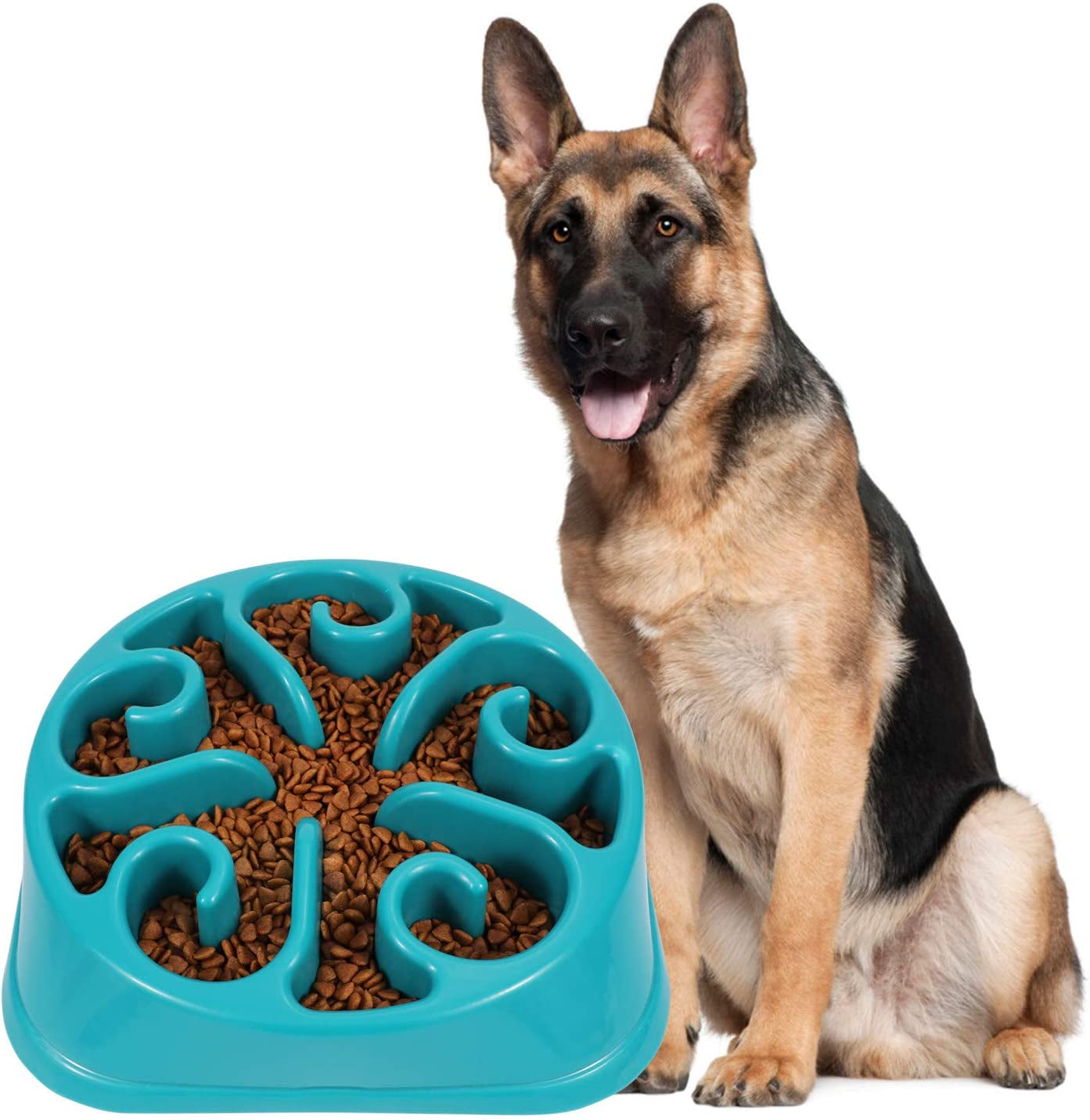 Large Dogs Bowl,Fun Slow Feeder Dog Bowl,Anti-Gulping Dog Slow Feeder Stop Bloat,Eco-Friendly Durable Big Pet Bowl(B-Blue)