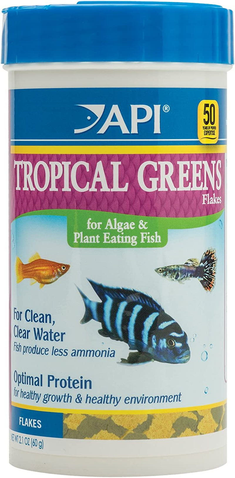 API TROPICAL GREENS FLAKES Tropical Fish Greens Flakes Fish Food 2.1-Ounce Container