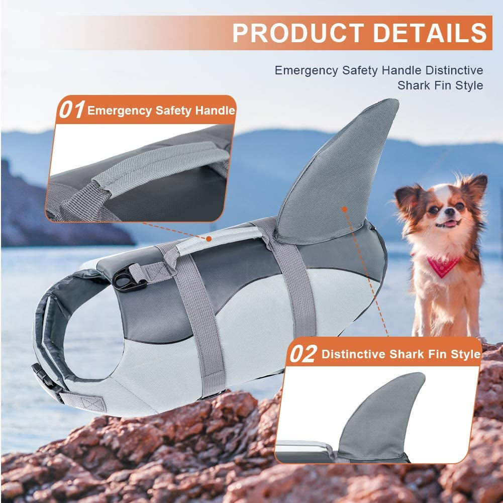 Dog Life Vests, Dog Floats for Swimming, Boat, Pool, Ripstop Dog Life Jacket with High Buoyancy and Lift Handle for Small and Medium Breeds, (M,Grey)