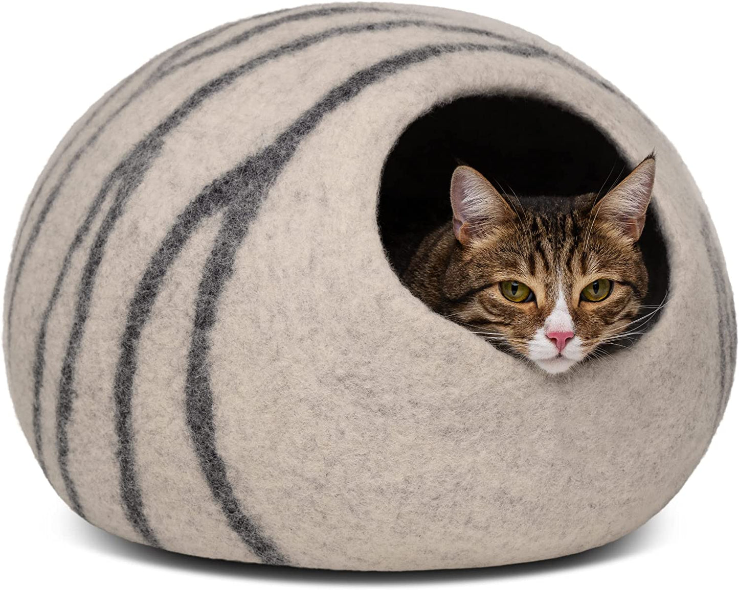 Premium Felt Cat Bed Cave - Handmade 100% Merino Wool Bed for Cats and Kittens (Light Shades) (Large, Light Grey)