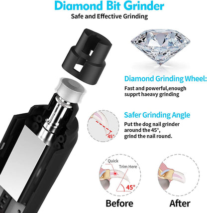 Dog Nail Grinder Upgraded - Professional Dog Nail Trimmers Rechargeable, Dog Nail Clipper for Small Medium Large Dogs Quiet, 3-Speed Pet Nail Grinders Trimmer with LED Light, Super Low Noise