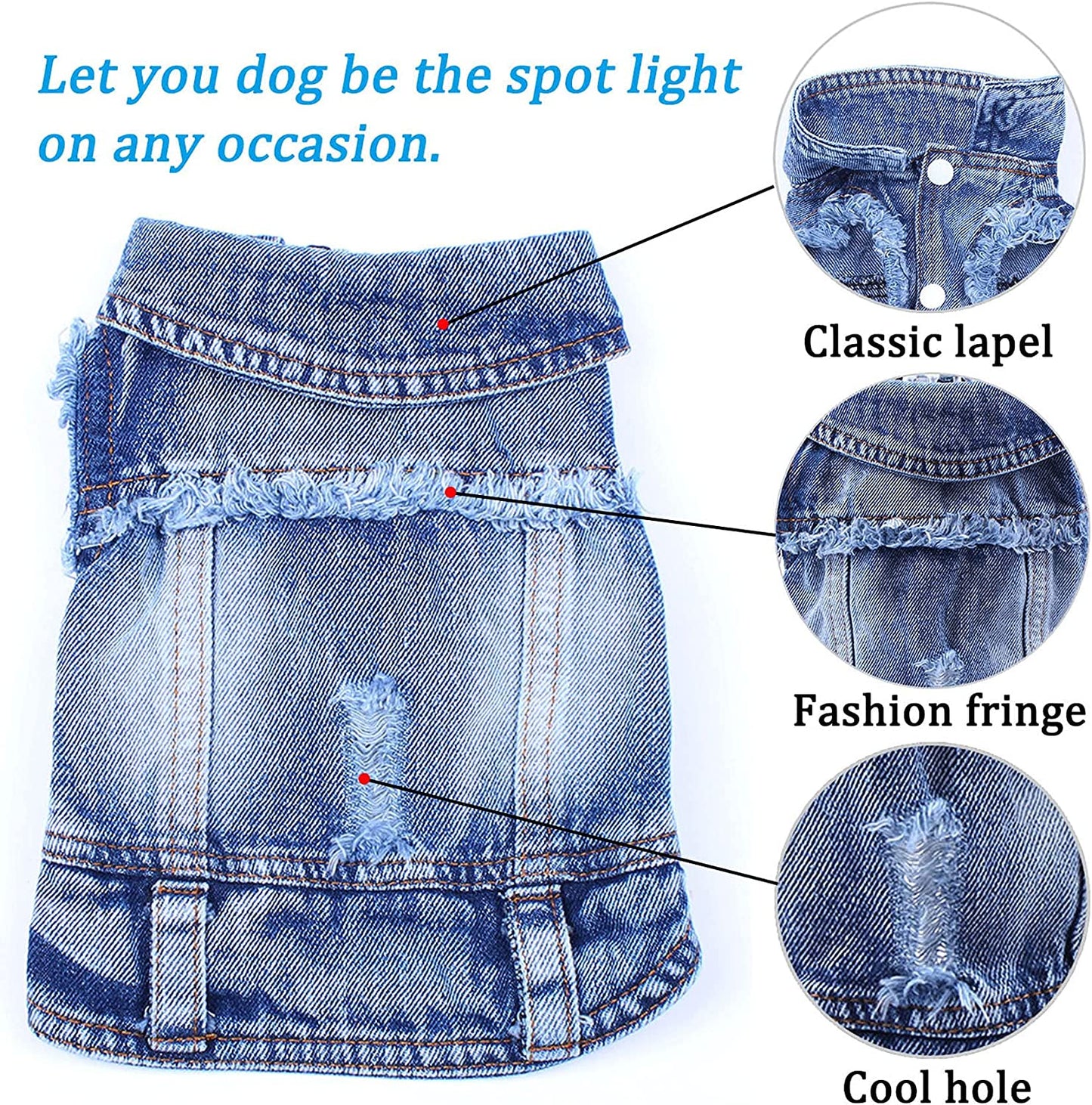 Dog Jean Jacket, Blue Denim Lapel Vest Coat T-Shirt Costume Cute Girl Boy Dog Puppy Clothes, Comfort and Cool Apparel, for Small Medium Dogs Cats, Machine Washable Dog Outfits (Medium, Blue)
