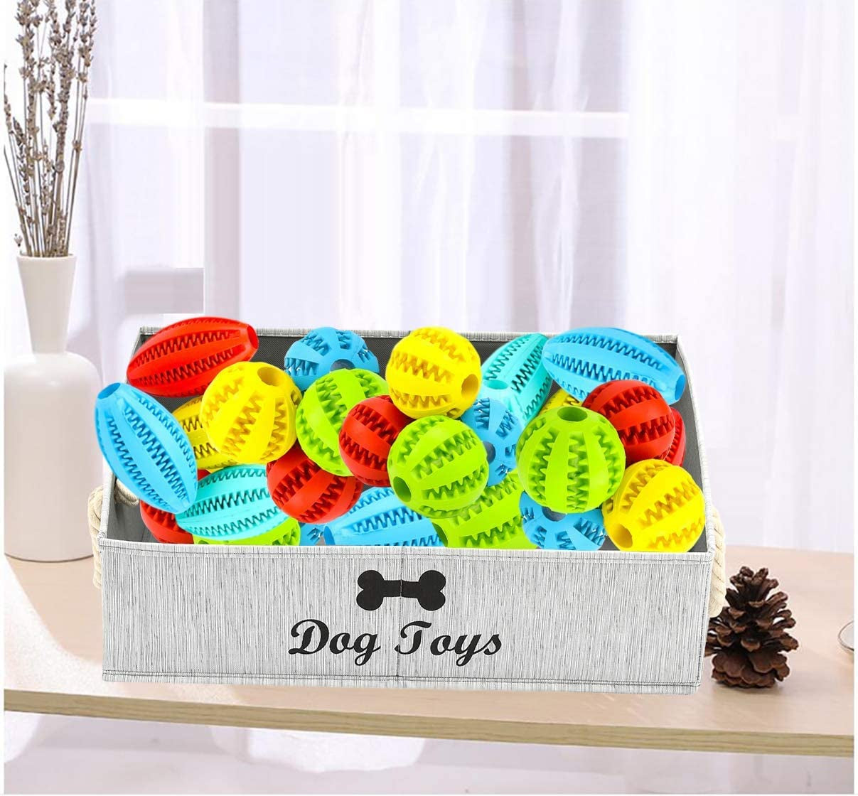 Large Dog Toy Bin Puppy Shallow Toy Baskets - Perfect for Collapsible Bin for Living Room, Playroom, Closet, Home Organization - Grey - Rectangle - Dog