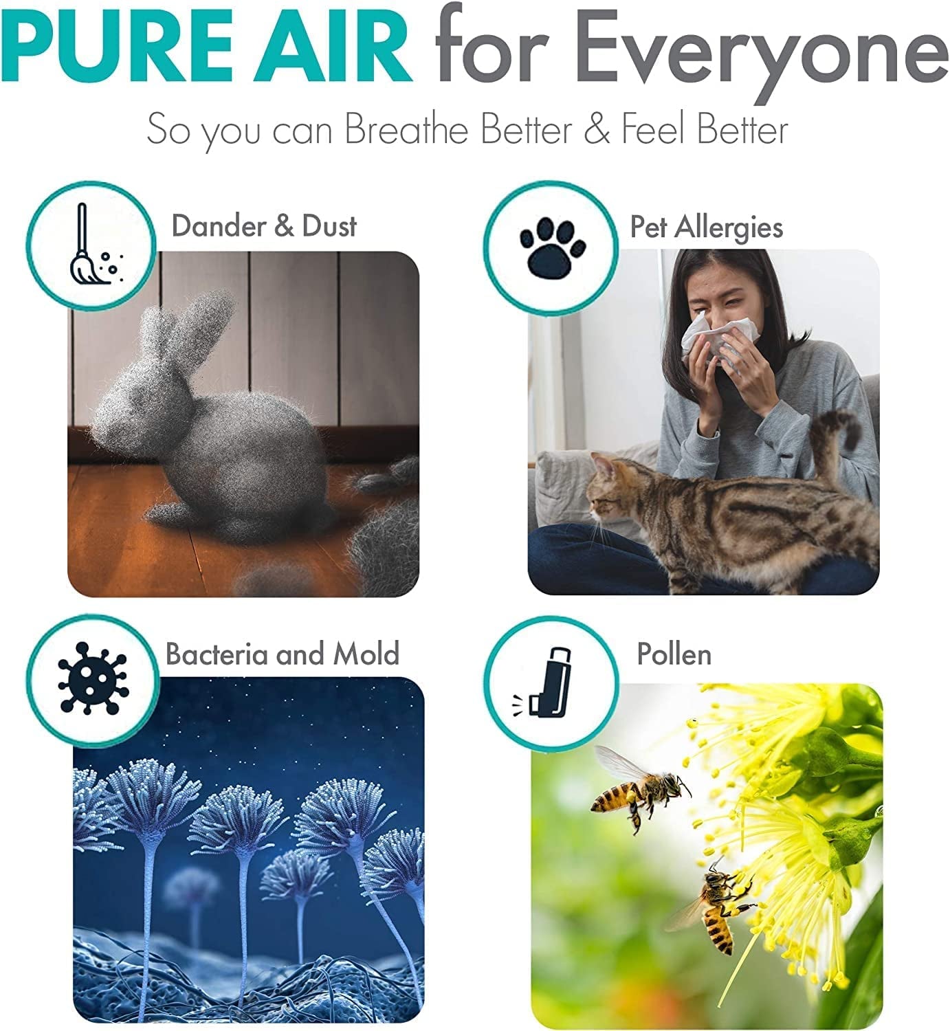 FLEX HEPA Air Purifier - Medical Grade Filtration H13 True HEPA - 700 Sqft Coverage - 99.9% Airborne Particle Removal,Captures Allergens, Dust, Mold, Germs, Smoke,Chemicals & Vocs - Smoke White