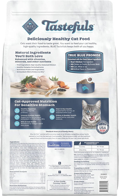 Blue Buffalo Tastefuls Sensitive Stomach Natural Adult Dry Cat Food, Chicken 15Lb Bag