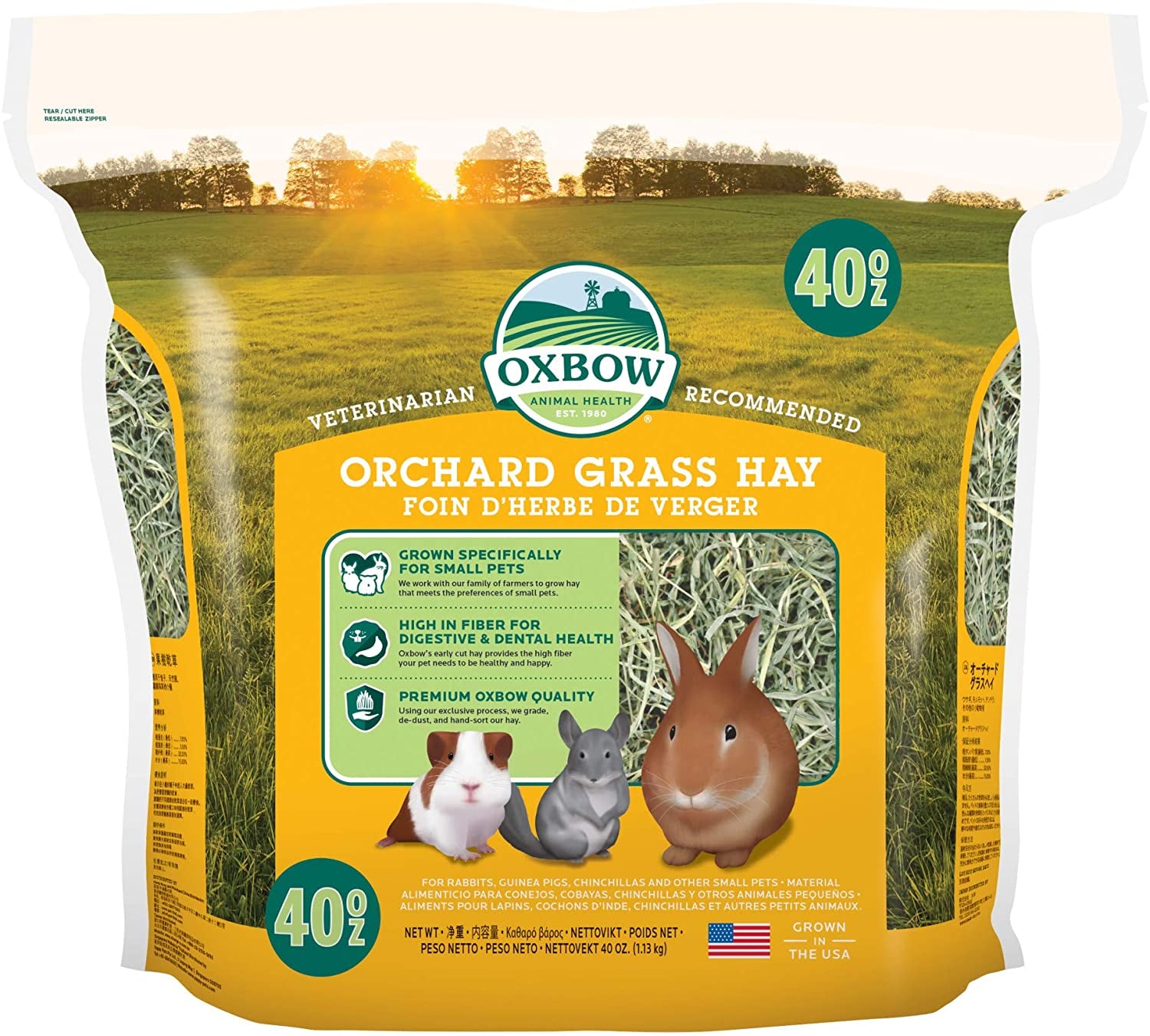 Oxbow Animal Health Orchard Grass Hay - All Natural Grass Hay for Chinchillas, Rabbits, Guinea Pigs, Hamsters & Gerbils - 40 Oz.