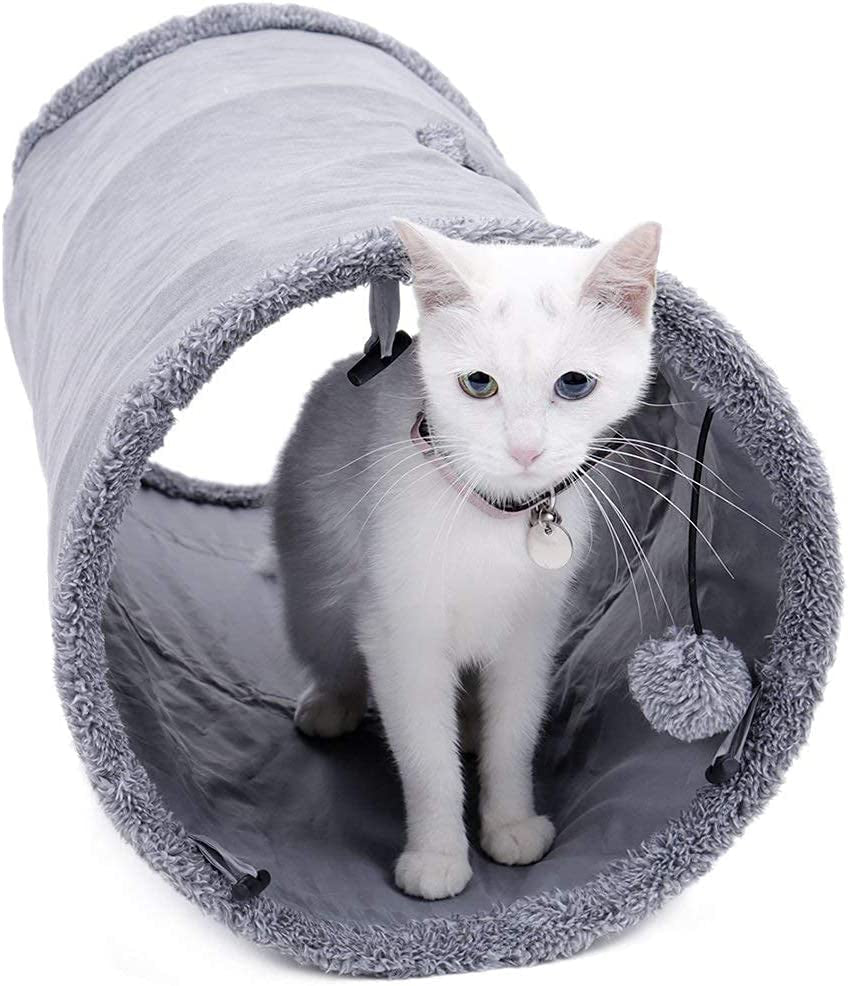 Collapsible Cat Tunnel, Cat Toys Play Tunnel Durable Suede Hideaway Pet Crinkle Tunnel with Ball S