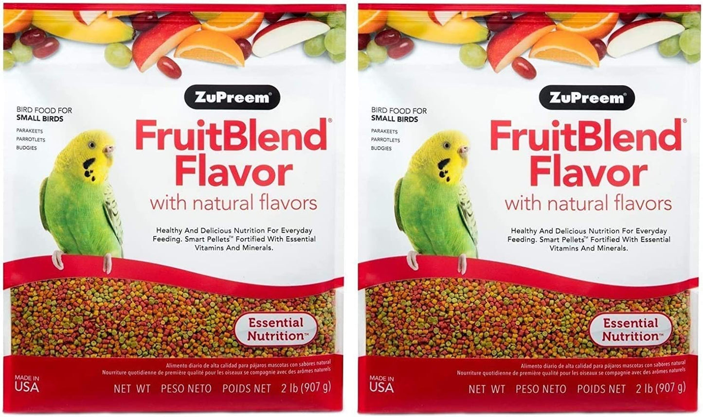 Fruitblend Flavor Pellets Bird Food for Small Birds, 2 Lb (Pack of 2) - Daily Blend Made in USA for Parakeets, Budgies, Parrotlets