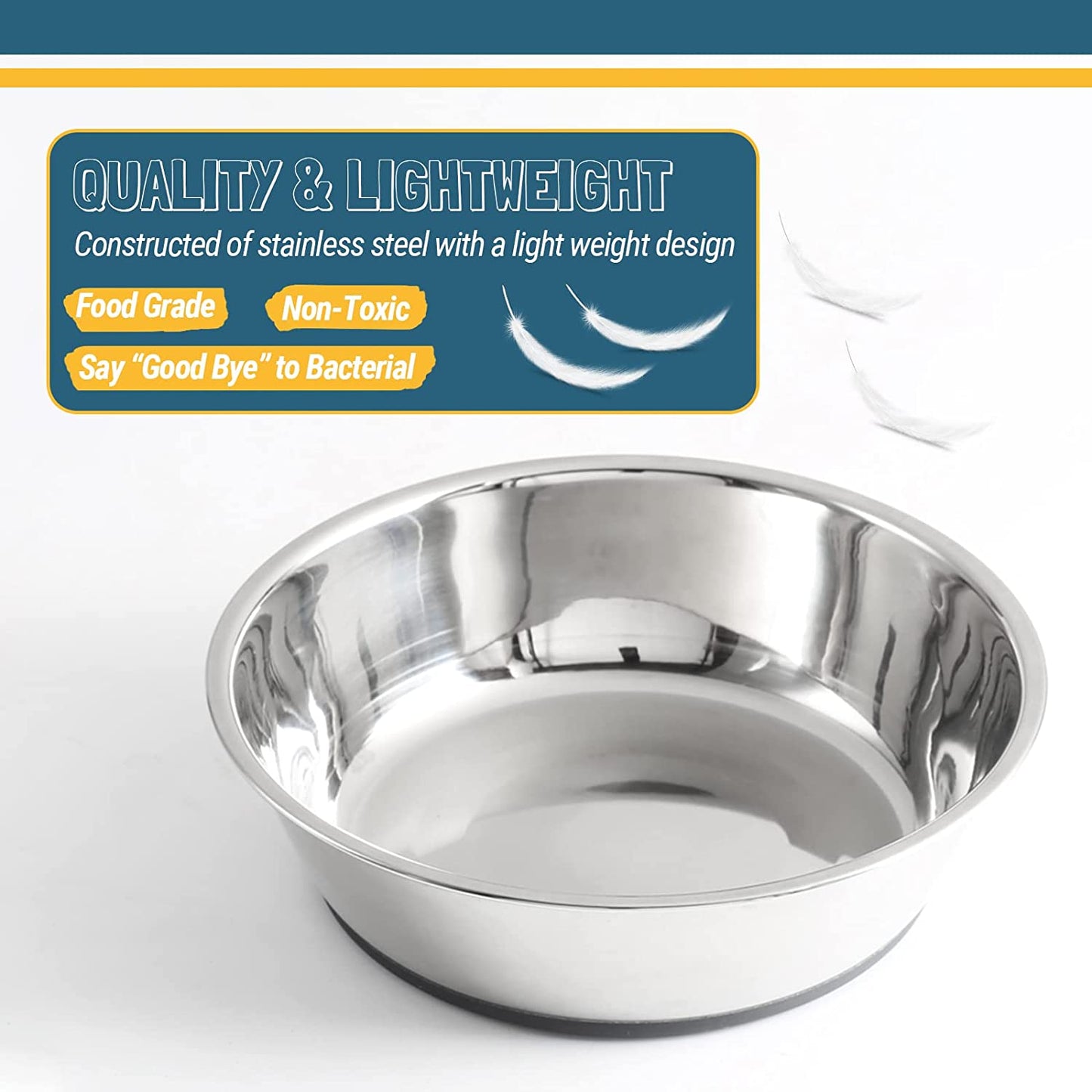 PEGGY11 Lightweight Stainless Steel Cat Bowls - 3 Cup, 2 Pack