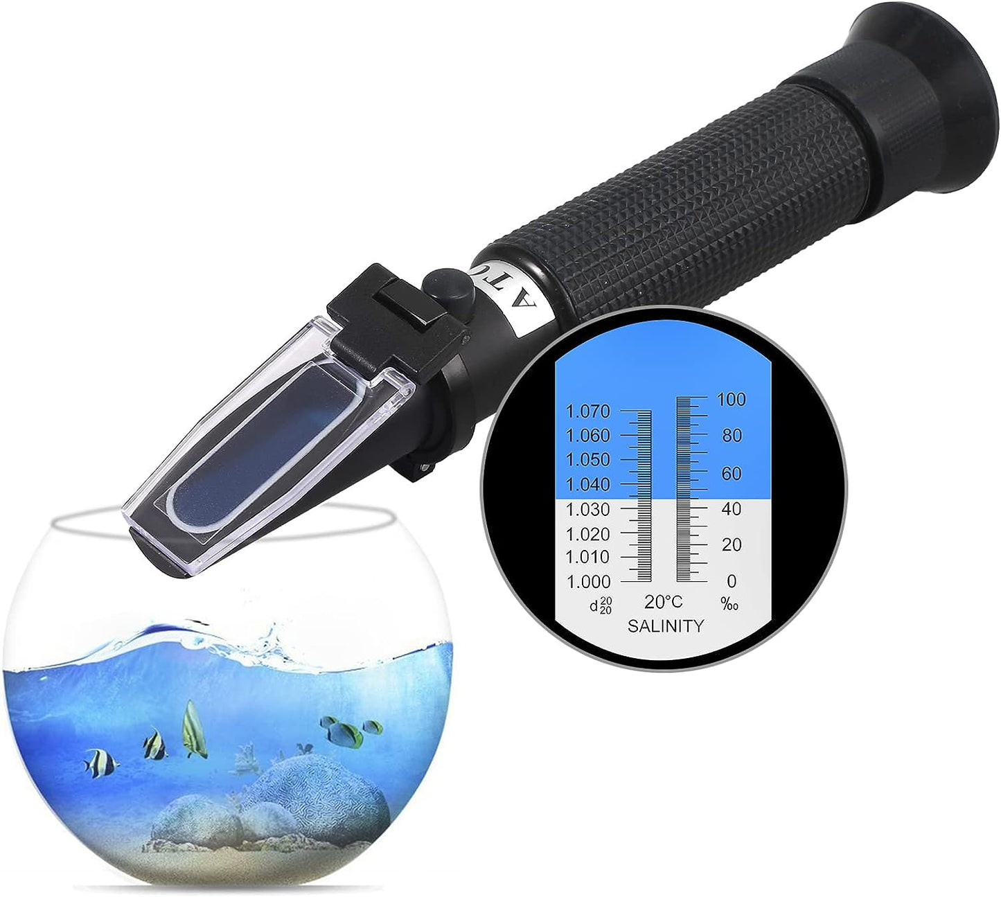 Salinity Refractometer for Aquarium Salinity Tester with ATC and Dual Scale 0-100‰ & 1.000-1.070 Specific Gravity Saltwater Tester for Seawater Pool Fish Tank