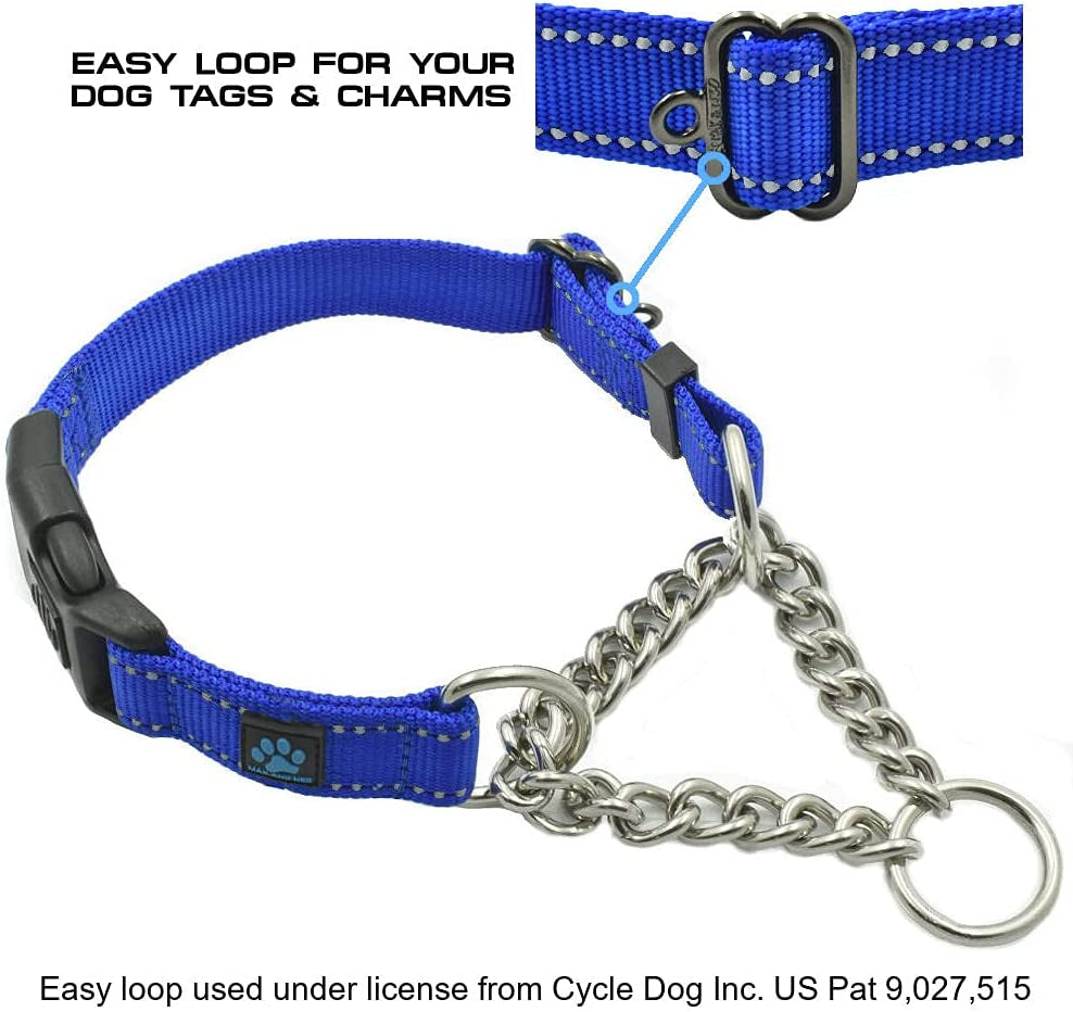 Stainless Steel Chain Martingale Collar - We Donate a Collar to a Dog Rescue for Every Collar Sold (Medium, Blue)