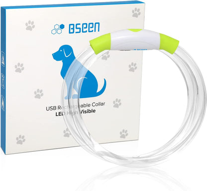 Led Dog Collar, BSEEN USB Rechargeable Flash Dog Necklace Light, Pet Safety Collar Makes Your Beloved Dogs Be Seen at Night for Small Medium Large Dogs