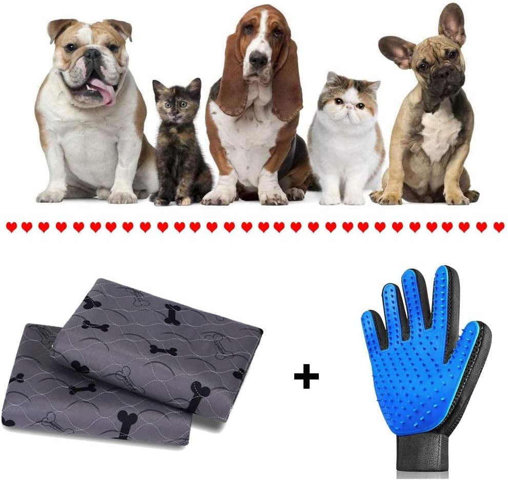 Washable Dog Pee Pads with Free Grooming Gloves,Non Slip Dog Mats with Great Urine Absorption,Reusable Puppy Pee Pads for Whelping,Potty,Training,Playpen