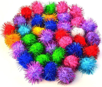 70 PCS Assorted Color Sparkle Balls, Tinsel Pom Poms Glitter for Cat Kittens