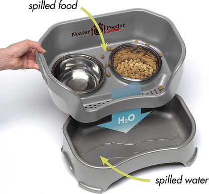 Neater Feeder Deluxe Small Dog (Gunmetal Grey) - the Mess Proof Elevated Bowls No Slip Non Tip Double Diner Stainless Steel Food Dish with Stand