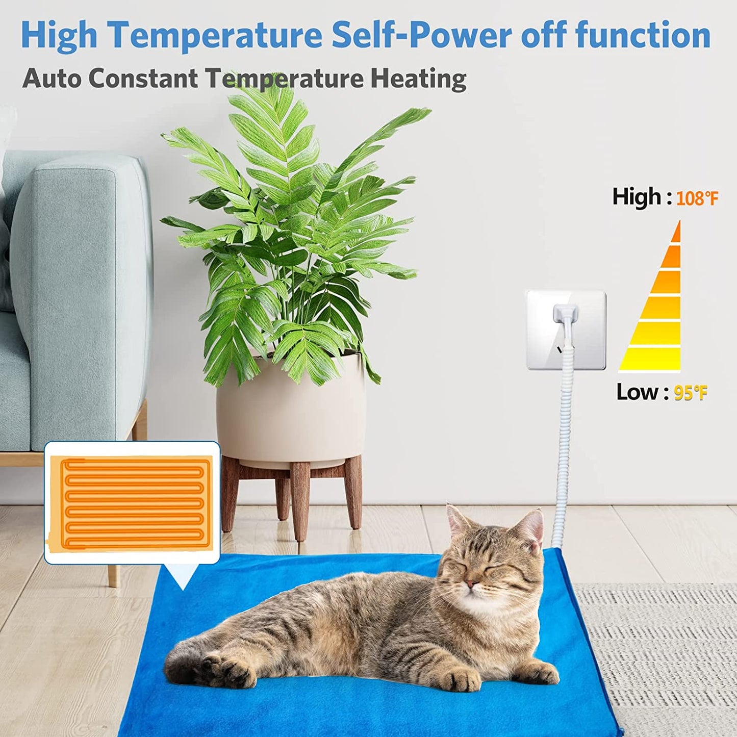 Pet Heating Pad,Cat Dog Electric Pet Heating Pad Indoor Waterproof,Auto Constant Temperature, Chew Resistant Steel Cord