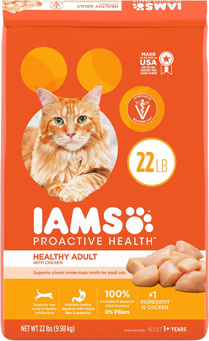 IAMS PROACTIVE HEALTH Adult Healthy Dry Cat Food with Chicken Cat Kibble, 22 Lb. Bag