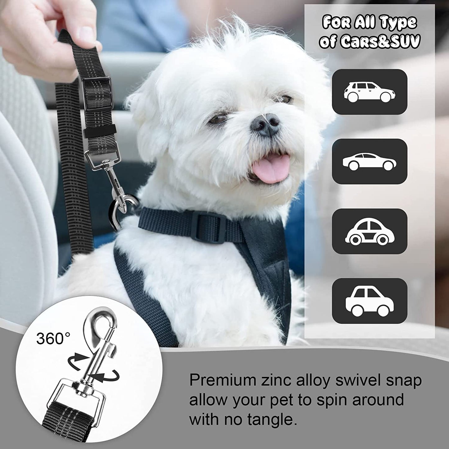 2 Packs Dog Cat Safety Seat Belt Strap Car Headrest Restraint Adjustable Nylon Fabric Dog Restraints Vehicle Seatbelts Harness