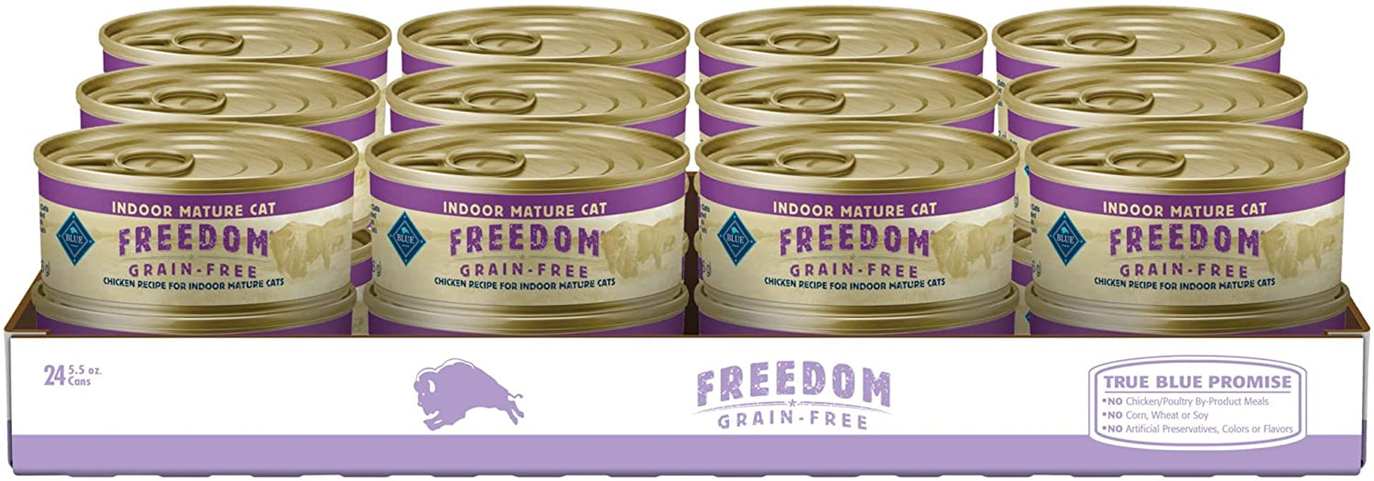 Blue Buffalo Freedom Grain Free Natural Mature Pate Wet Cat Food, Indoor Chicken 5.5-Oz Cans (Pack of 24)