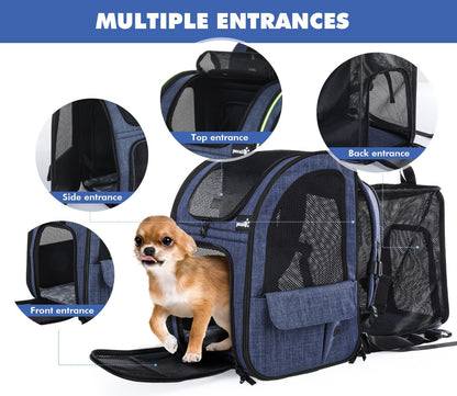 Pet Carrier Backpack, Dog Carrier Backpack, Expandable with Breathable Mesh for Small Dogs Cats Puppies, Pet Backpack Bag for Hiking Travel Camping Outdoor Hold Pets up to 18 Lbs