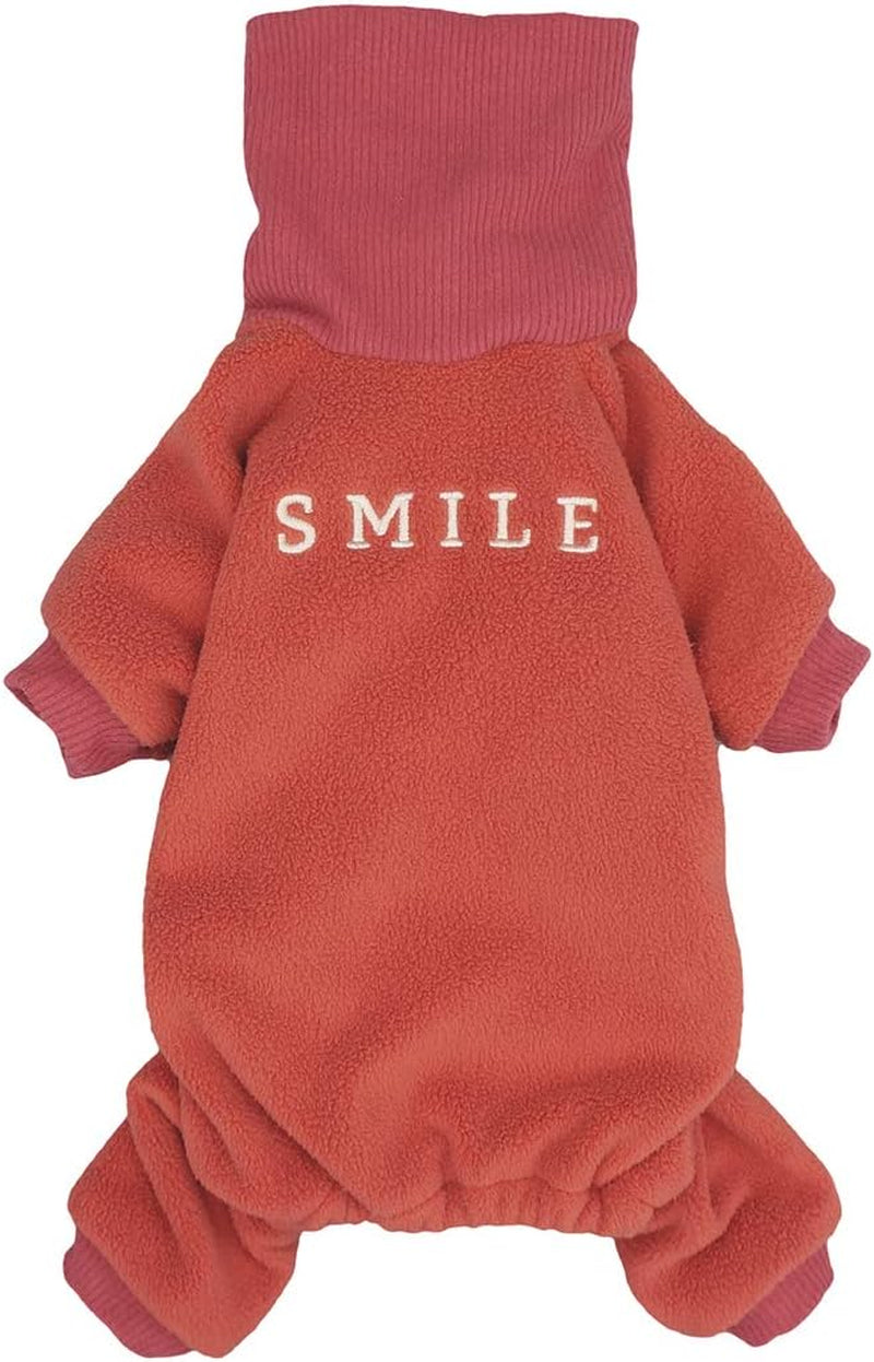 Embroidery Dog Clothes Turtleneck Thermal Fleece Puppy Pajamas Doggie Outfits Cat Onesies Jumpsuits Coral Medium