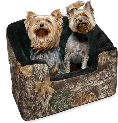 K&H Pet Products Bucket Booster Dog Car Seat with Dog Seat Belt for Car, Washable Small Dog Car Seat, Sturdy Dog Booster Seats for Small Dogs, Medium Dogs, 2 Safety Leashes, Large Realtree Edge Camo