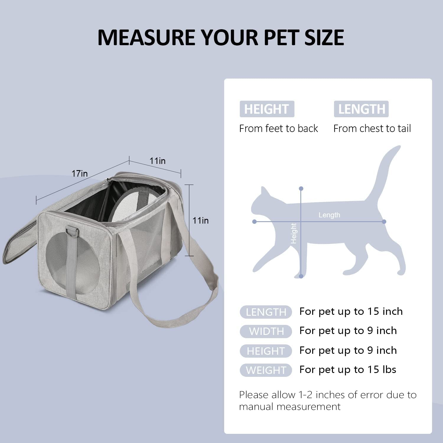 Cat Carriers Dog Carrier Pet Carrier for Small Medium Cats Dogs Puppies up to 15 Lbs, TSA Airline Approved Small Dog Carrier Soft Sided, Collapsible Waterproof Travel Puppy Carrier - Grey