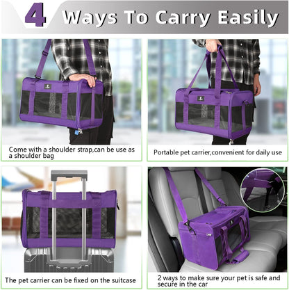 Cat Carrier Pet Carrier Portable Kitten Carrier for Small Medium Cats under 25 Lbs,Cat Carrying Case with Removable Fleece Pad,Airline Approved Soft Sided Pet Travel Carrier