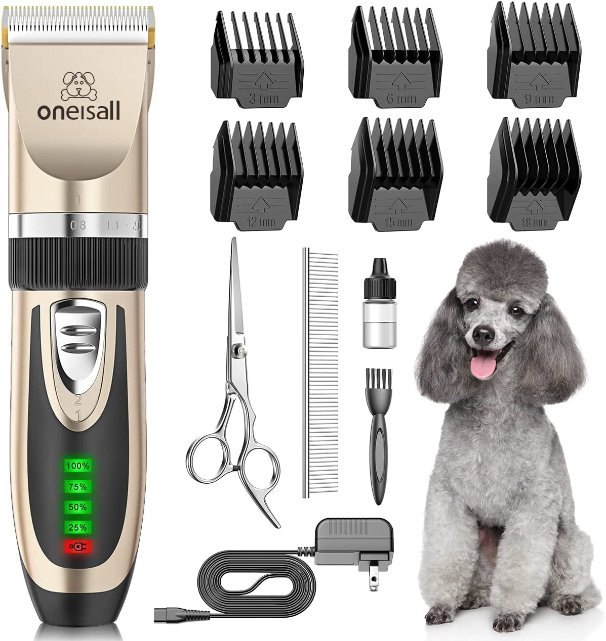 Dog Clippers Low Noise, 2-Speed Quiet Dog Grooming Kit Rechargeable Cordless Pet Hair Clipper Trimmer Shaver for Small and Large Dogs Cats Animals (Gold)
