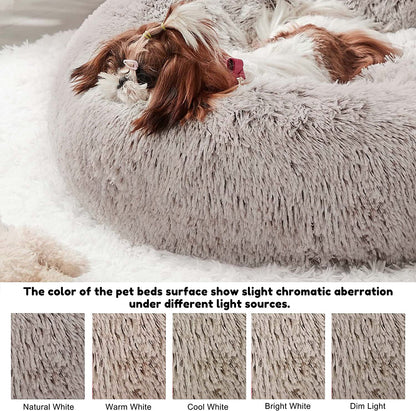 Western Home Faux Fur Dog Bed & Cat Bed, Original Calming Dog Bed for Small Medium Large Pets, anti Anxiety Donut Cuddler round Warm Washable Cat Bed for Indoor Cats(24", Khaki)