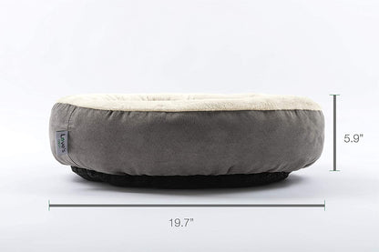 round Donut Cat and Small Dog Cushion Bed, 20In, Anti-Slip & Water-Resistant Bottom, Super Soft Durable Fabric, Washable Luxury Bed Gray