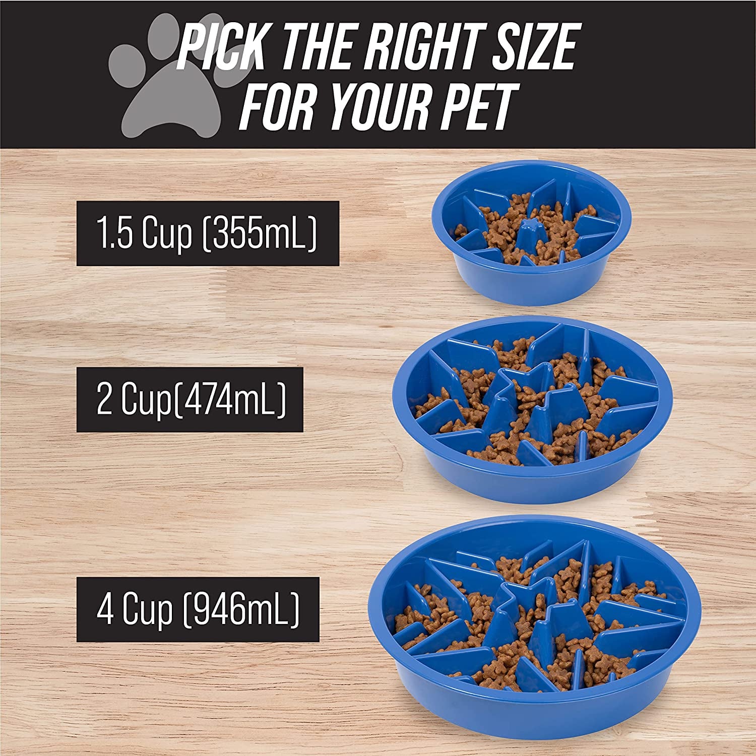 Slow Feeder Dog Bowls - Cup Maze Puzzle Food Bowl with Feeder Holes, Fits into Elevated Pet Feeders - Slow Eating for Large, Medium & Small Sized Breeds (2 Cup - 7.5-8 Inch Feeder Holes)