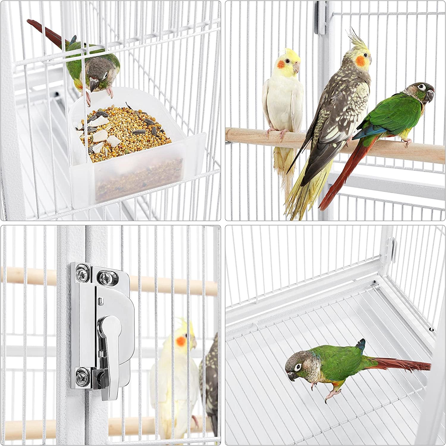 54" Large Flight Bird Cage for Parrots Macaw Cockatiels Sun Parakeets Lovebird Green Cheek Conures African Grey Small Quaker Amazon Parrots with Rolling Stand, White