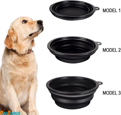 2-Pack Silicone Collapsible Dog Bowls, BPA Free Dishwasher Safe, Portable Foldable Expandable Travel Bowl, Food Water Feeding Cup Dish for Dogs Cats with 2 Carabiners (Black, Black)